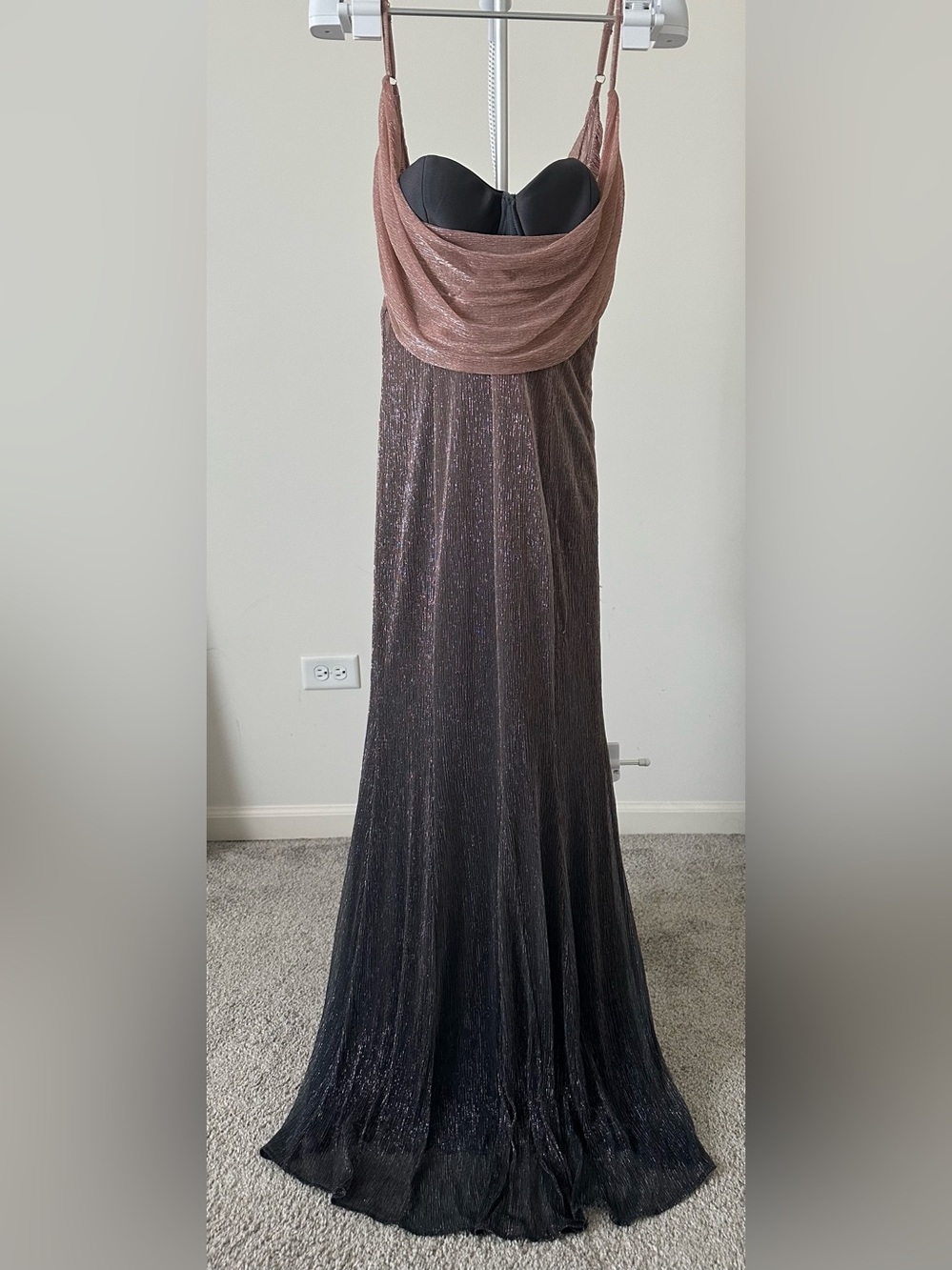 JLUXLABEL Metallic Draped Cowl Maxi Dress in Mauve and Charcoal - Picture 2 of 3